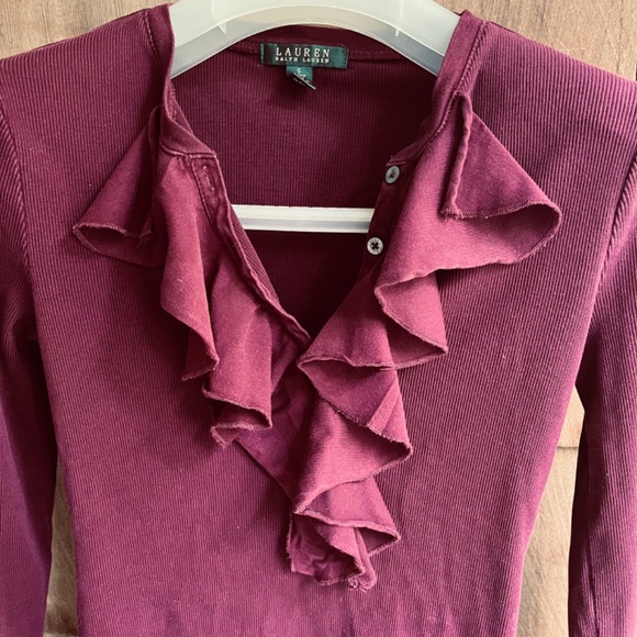 Ralph Lauren Vintage Knitwear Ribbed Sweater with Jabot in Plum Color - Picture 3 of 9